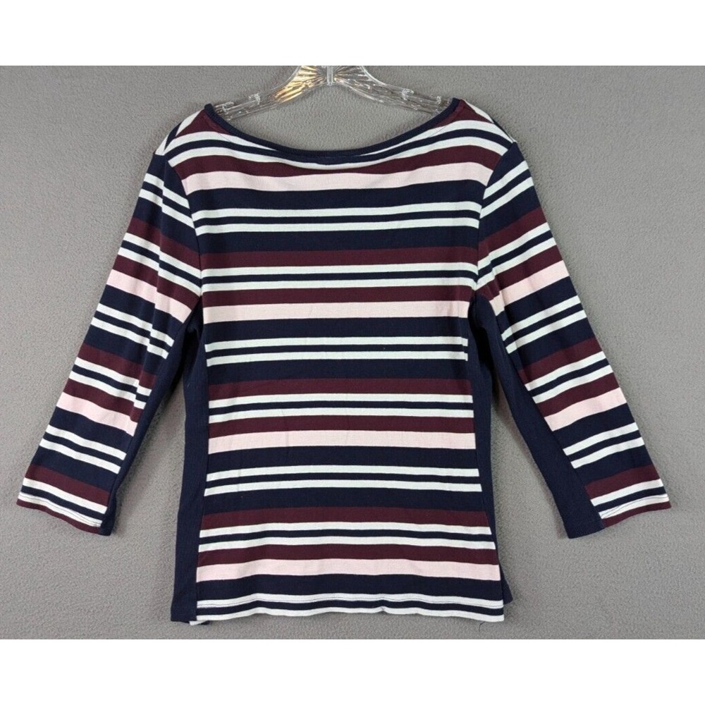 Tommy Hilfiger Boat Neck 3/4 Sleeve Striped Tops Women's Size M Cotton Pullover - Picture 4 of 9